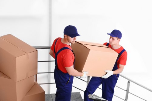 Professional movers handling household items